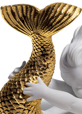 Playing At Sea Mermaid Figurine, Golden Luster
